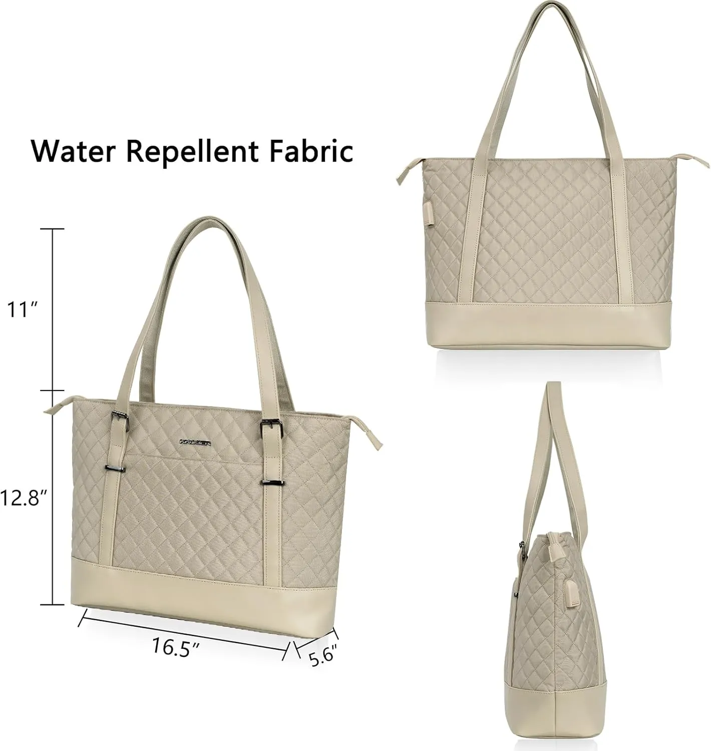 KROSER Laptop Tote Bag 15.6 Inch with USB Port, Large Work Tote Bag Computer Shoulder Bag for Women, Laptop Carrying Case Stylish Handbag Gift for Office Business Travel(Light khaki)