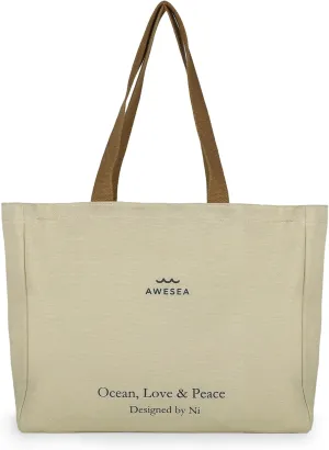 Large Canvas Tote Bag for Women - Durable Tote bags with interior Pocket and Zipper perfect for Travel and Daily Use