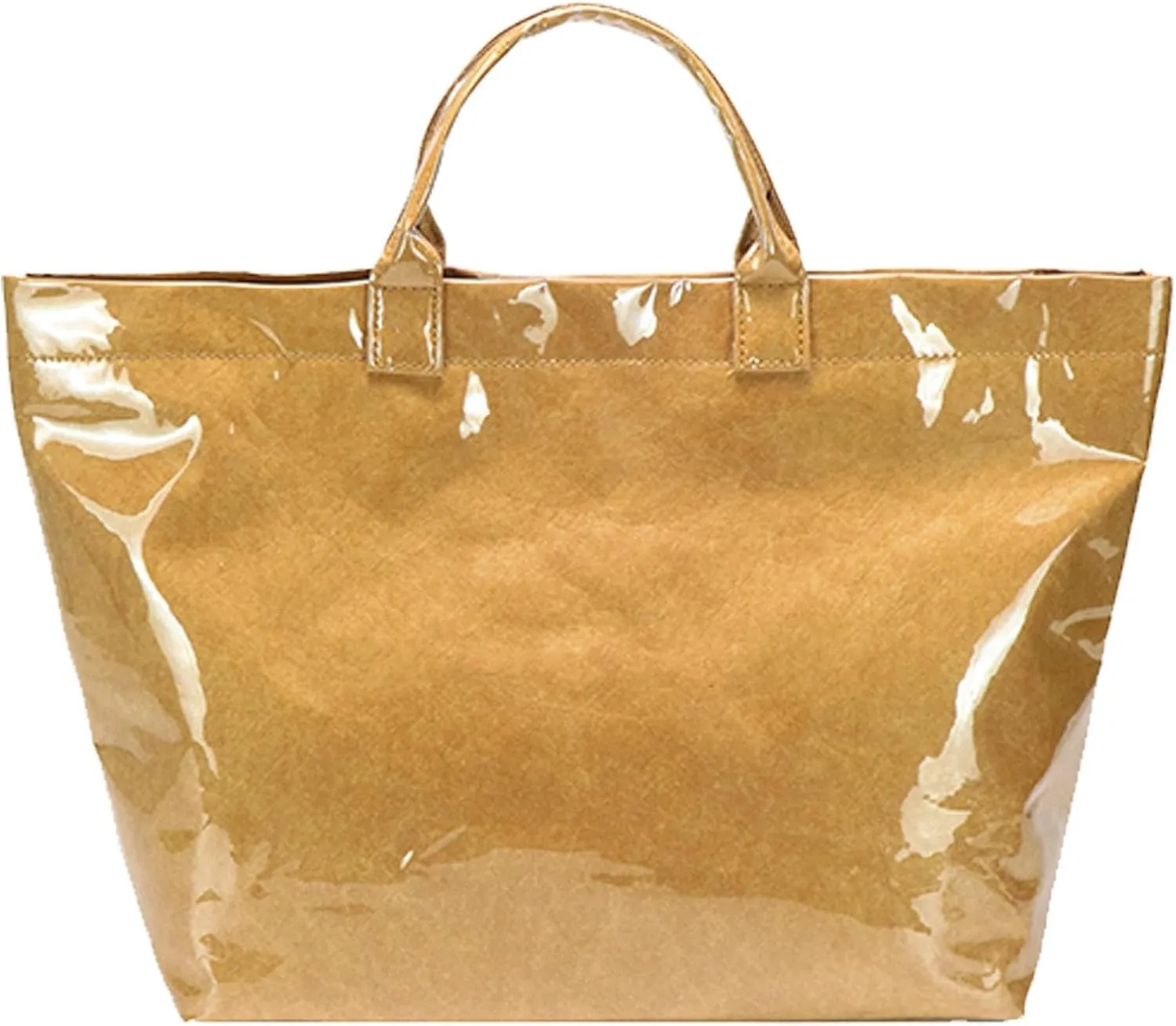 Large Capacity PVC Top Handle Bag for Women with Stylish Letter Print Handbag Kraft Paper Bag for Office and Daily Use