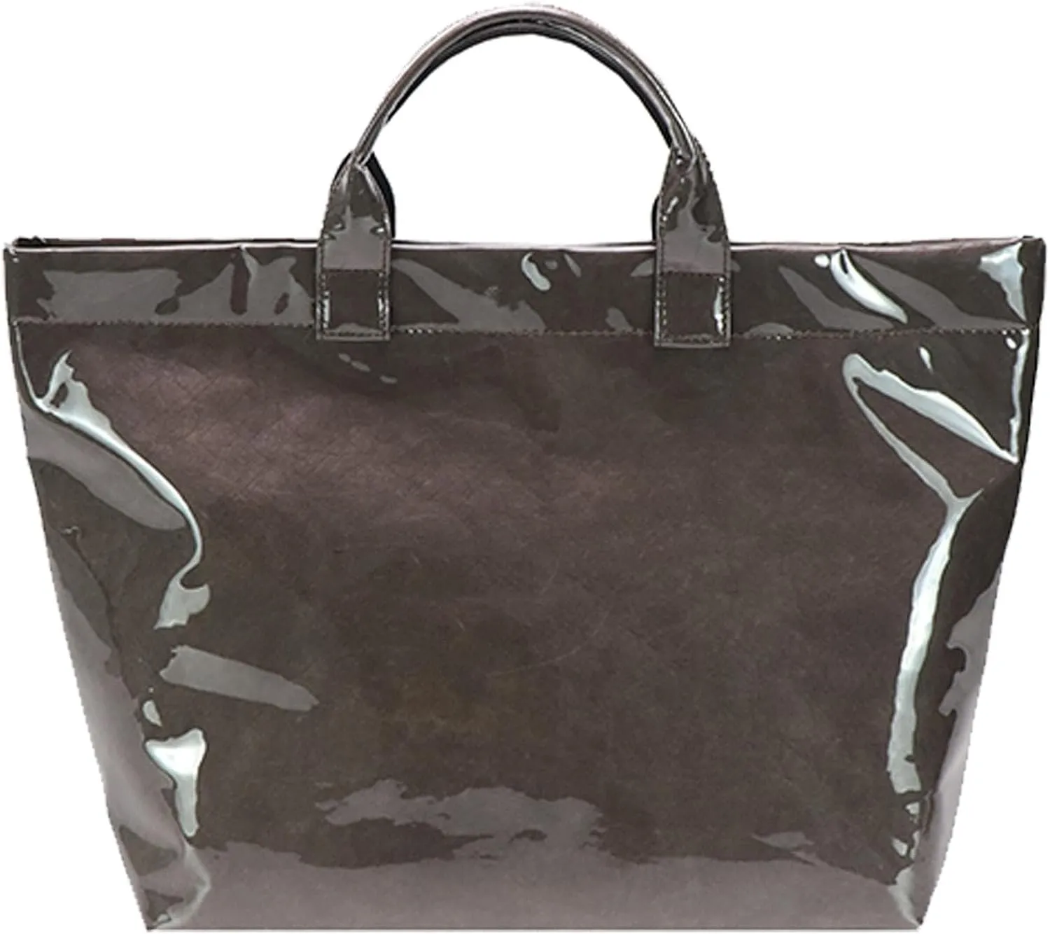 Large Capacity PVC Top Handle Bag for Women with Stylish Letter Print Handbag Kraft Paper Bag for Office and Daily Use