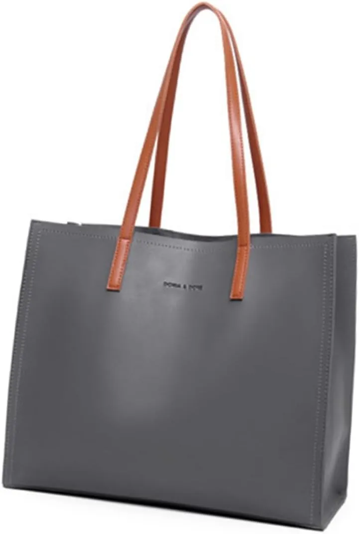 Large Capacity Shopping Tote Bag Women's Pu Handbag Fashion Shoulder Bag for Daily Use (grey)