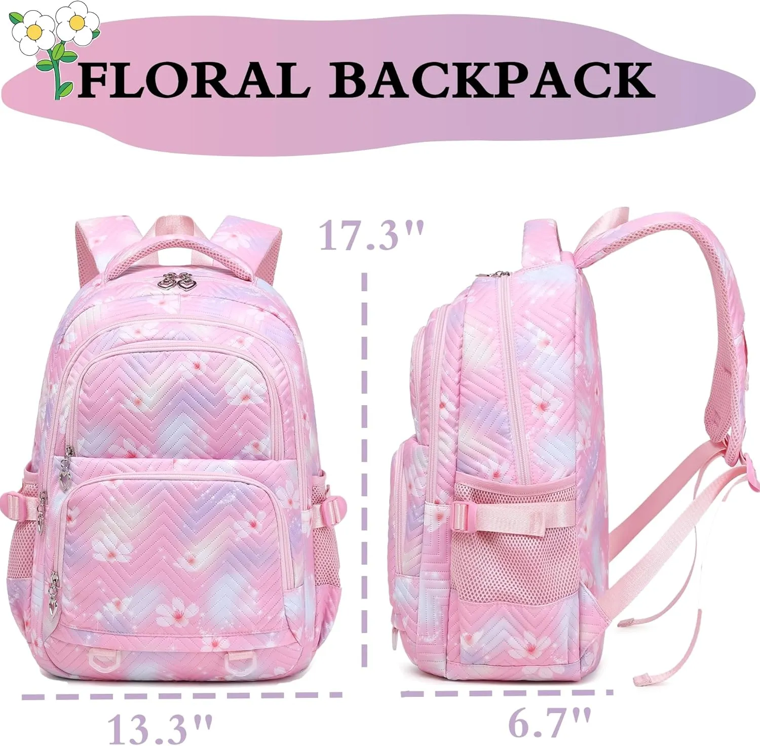 Leaper Stylish Floral Travel Backpack for Women Laptop Backpack Water-Resistant Bookbags College Bags Fits 15.6 Inch Laptop Blue