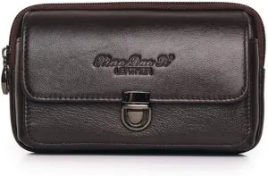 Leather Cellphone Belt Loop Waist Bag Mini Travel Purse Wallet Business Outdoor Activities or Daily Use for 6.0" Horizontal Coffee