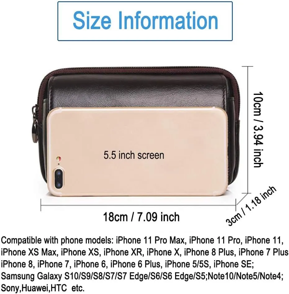 Leather Cellphone Belt Loop Waist Bag Mini Travel Purse Wallet Business Outdoor Activities or Daily Use for 6.0" Horizontal Coffee