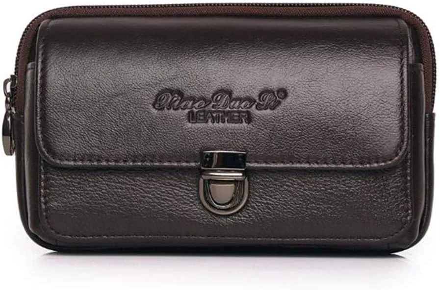 Leather Cellphone Belt Loop Waist Bag Mini Travel Purse Wallet Business Outdoor Activities or Daily Use for 6.0" Horizontal Coffee