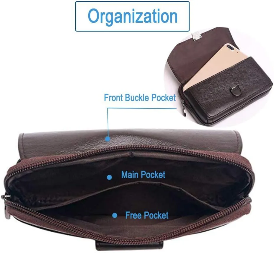 Leather Cellphone Belt Loop Waist Bag Mini Travel Purse Wallet Business Outdoor Activities or Daily Use for 6.0" Horizontal Coffee