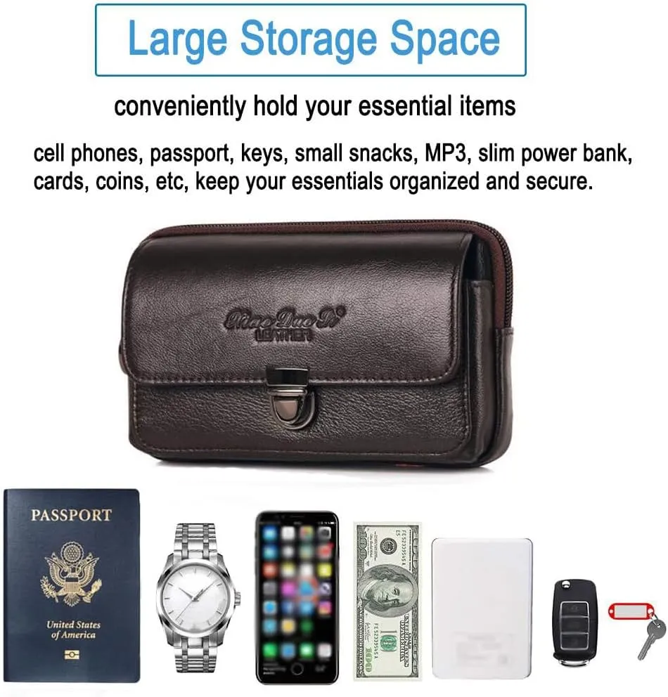 Leather Cellphone Belt Loop Waist Bag Mini Travel Purse Wallet Business Outdoor Activities or Daily Use for 6.0" Horizontal Coffee