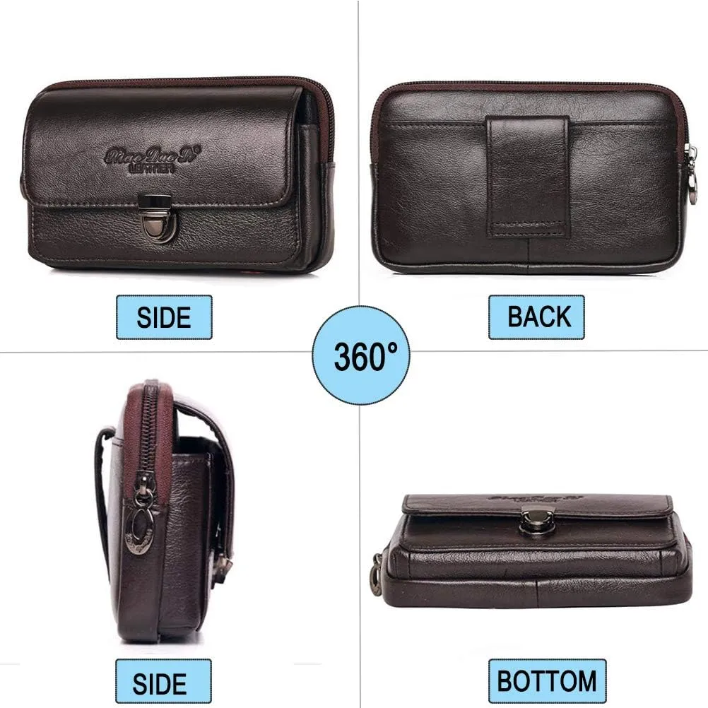 Leather Cellphone Belt Loop Waist Bag Mini Travel Purse Wallet Business Outdoor Activities or Daily Use for 6.0" Horizontal Coffee