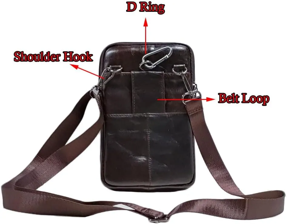 Leather Men Cellphone Belt Loop Waist Bag Mini Travel Messager Pouch Pack Purse Wallet for 7.0 Inch Daily Use Style1-Coffee