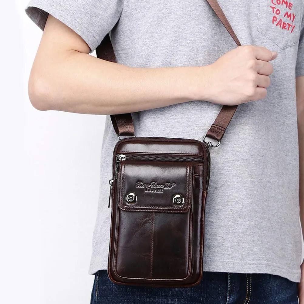 Leather Men Cellphone Belt Loop Waist Bag Mini Travel Messager Pouch Pack Purse Wallet for 7.0 Inch Daily Use Style1-Coffee