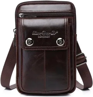 Leather Men Cellphone Belt Loop Waist Bag Mini Travel Messager Pouch Pack Purse Wallet for 7.0 Inch Daily Use Style1-Coffee