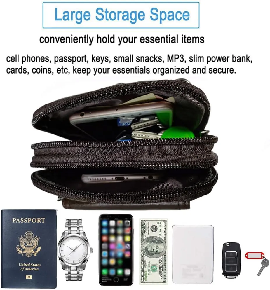 Leather Men Cellphone Belt Loop Waist Bag Mini Travel Messager Pouch Pack Purse Wallet for 7.0 Inch Daily Use Style1-Coffee