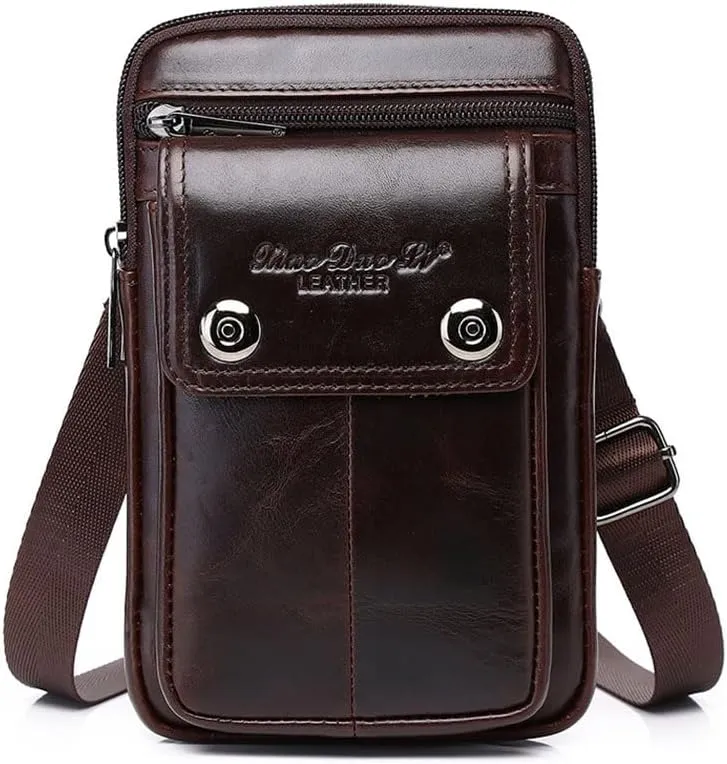 Leather Men Cellphone Belt Loop Waist Bag Mini Travel Messager Pouch Pack Purse Wallet for 7.0 Inch Daily Use Style1-Coffee