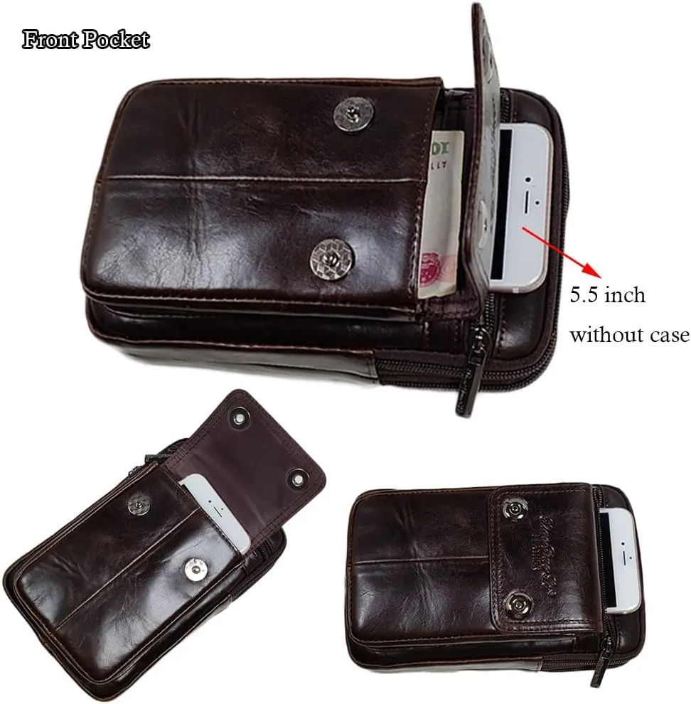 Leather Men Cellphone Belt Loop Waist Bag Mini Travel Messager Pouch Pack Purse Wallet for 7.0 Inch Daily Use Style1-Coffee