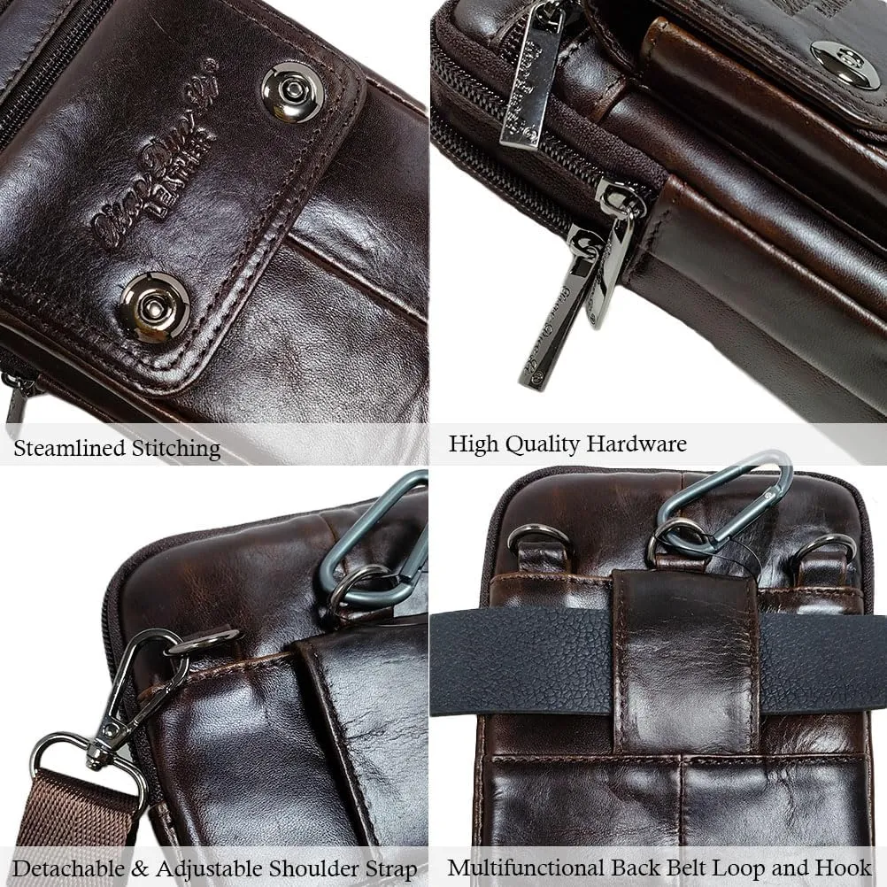 Leather Men Cellphone Belt Loop Waist Bag Mini Travel Messager Pouch Pack Purse Wallet for 7.0 Inch Daily Use Style1-Coffee