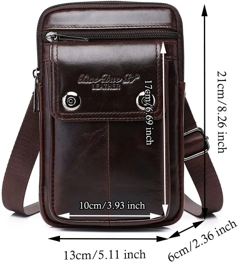 Leather Men Cellphone Belt Loop Waist Bag Mini Travel Messager Pouch Pack Purse Wallet for 7.0 Inch Daily Use Style1-Coffee