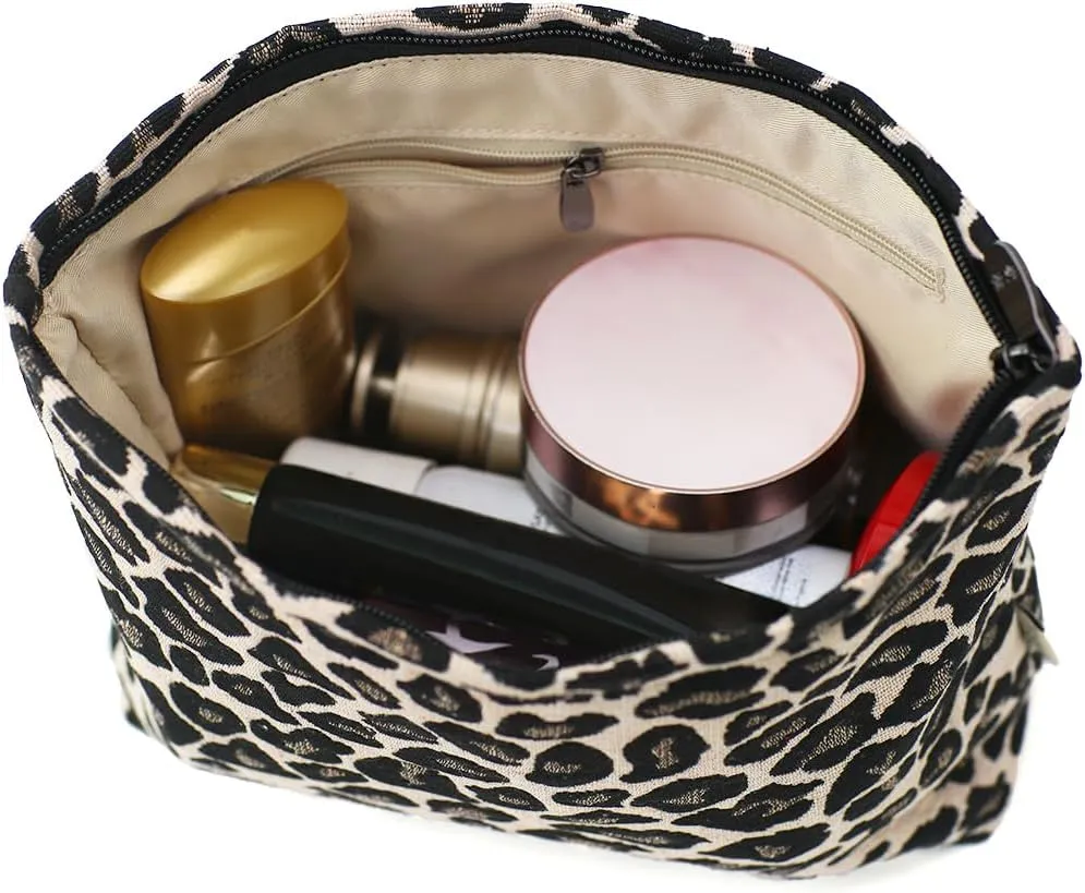 Leopard Jacquard Makeup Bag - Large Capacity Cosmetic Pouch for Travel, Toiletry Bag & Makeup Organizer with Zipper, Perfect for Daily Use & Gifts