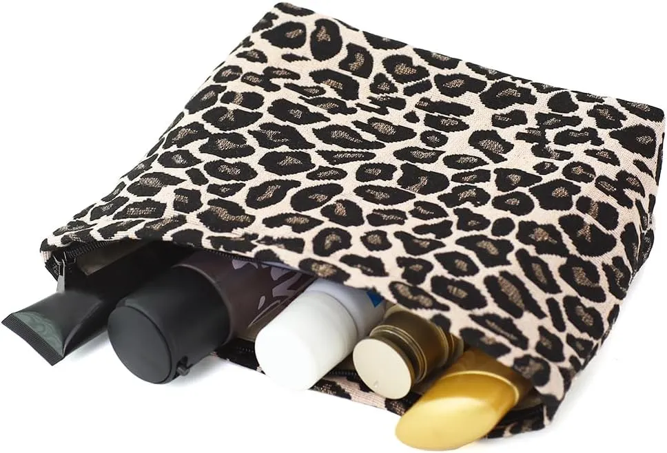 Leopard Jacquard Makeup Bag - Large Capacity Cosmetic Pouch for Travel, Toiletry Bag & Makeup Organizer with Zipper, Perfect for Daily Use & Gifts