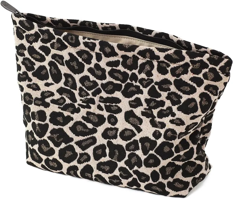 Leopard Jacquard Makeup Bag - Large Capacity Cosmetic Pouch for Travel, Toiletry Bag & Makeup Organizer with Zipper, Perfect for Daily Use & Gifts