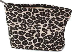 Leopard Jacquard Makeup Bag - Large Capacity Cosmetic Pouch for Travel, Toiletry Bag & Makeup Organizer with Zipper, Perfect for Daily Use & Gifts