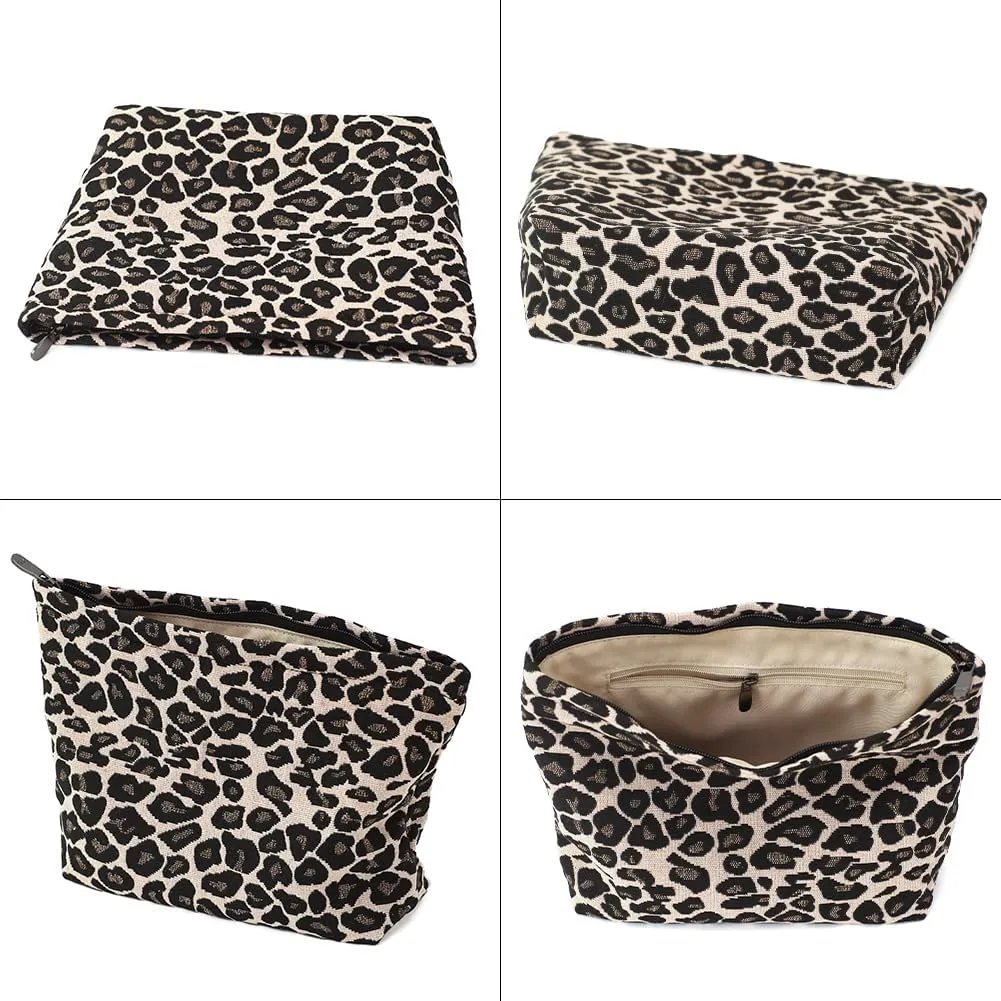Leopard Jacquard Makeup Bag - Large Capacity Cosmetic Pouch for Travel, Toiletry Bag & Makeup Organizer with Zipper, Perfect for Daily Use & Gifts