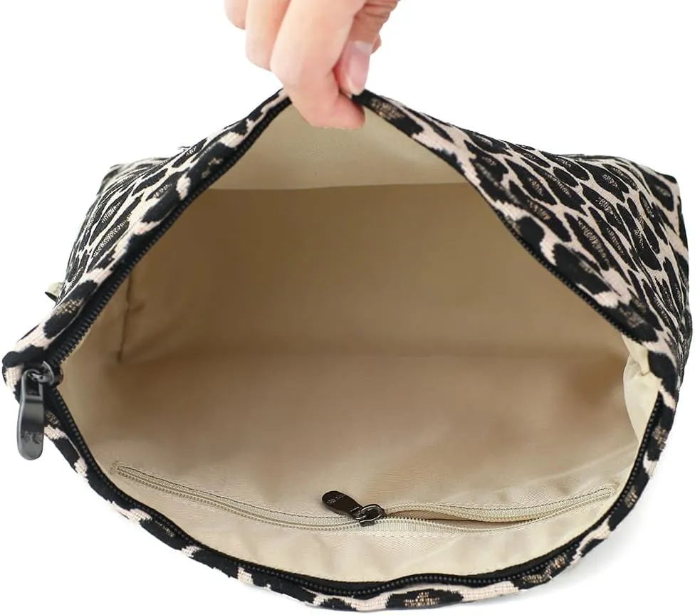 Leopard Jacquard Makeup Bag - Large Capacity Cosmetic Pouch for Travel, Toiletry Bag & Makeup Organizer with Zipper, Perfect for Daily Use & Gifts
