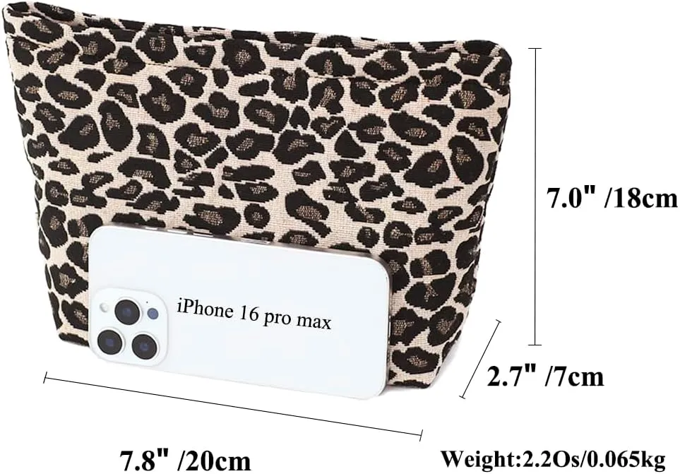 Leopard Jacquard Makeup Bag - Large Capacity Cosmetic Pouch for Travel, Toiletry Bag & Makeup Organizer with Zipper, Perfect for Daily Use & Gifts