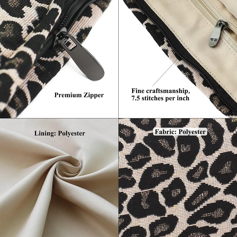 Leopard Jacquard Makeup Bag - Large Capacity Cosmetic Pouch for Travel, Toiletry Bag & Makeup Organizer with Zipper, Perfect for Daily Use & Gifts