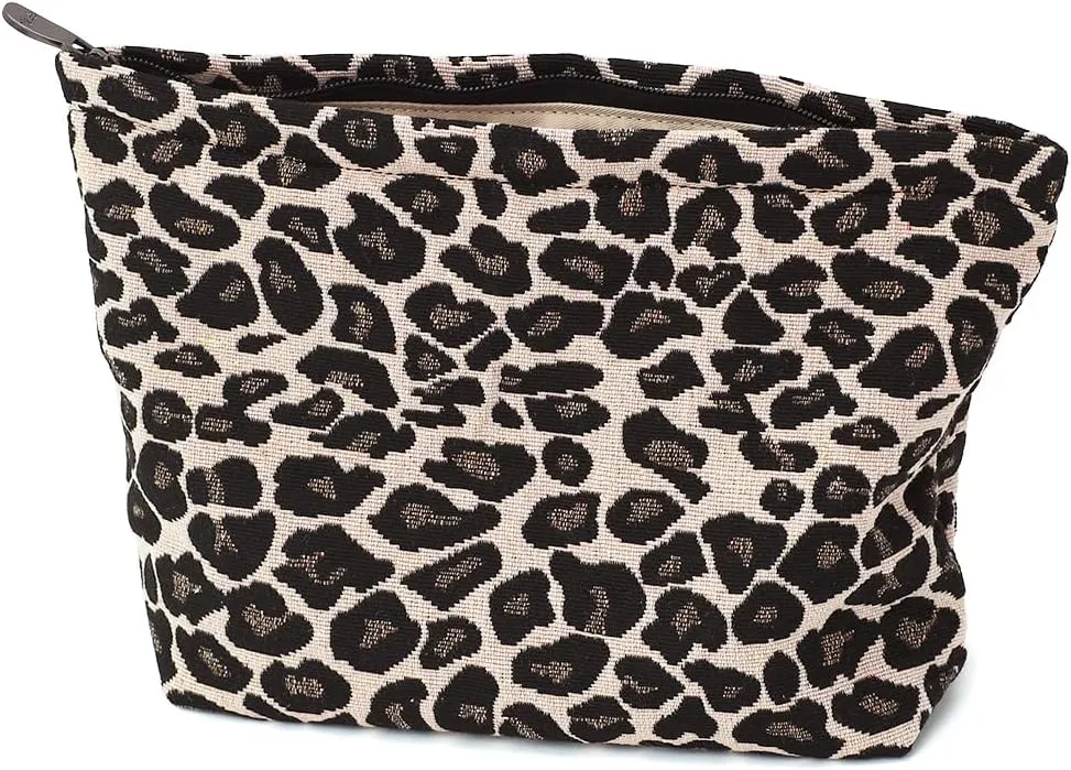 Leopard Jacquard Makeup Bag - Large Capacity Cosmetic Pouch for Travel, Toiletry Bag & Makeup Organizer with Zipper, Perfect for Daily Use & Gifts