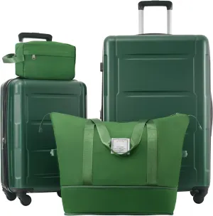 Lightweight 2 Piece Luggage Set with Expandable Spinner Wheels, Travel Duffel Bag and Toiletry Bag, Green
