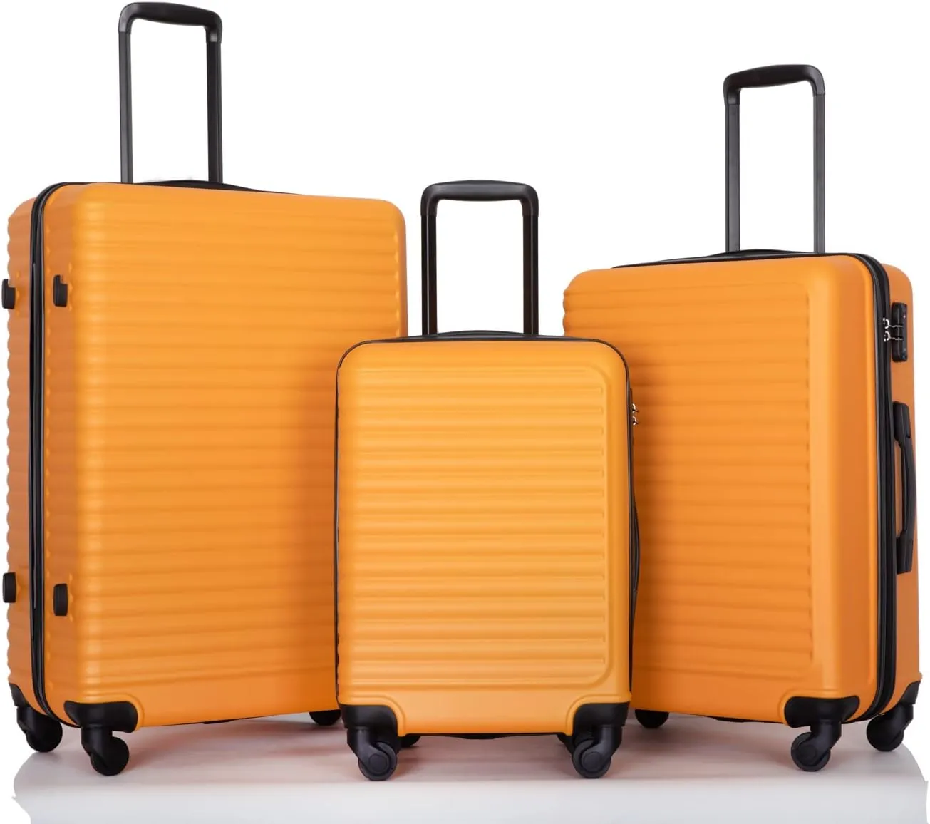 Lightweight 3-Piece Luggage Set with Spinner Wheels, Adjustable Pull Rod, Two Hooks - Orange