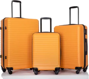 Lightweight 3-Piece Luggage Set with Spinner Wheels, Adjustable Pull Rod, Two Hooks - Orange