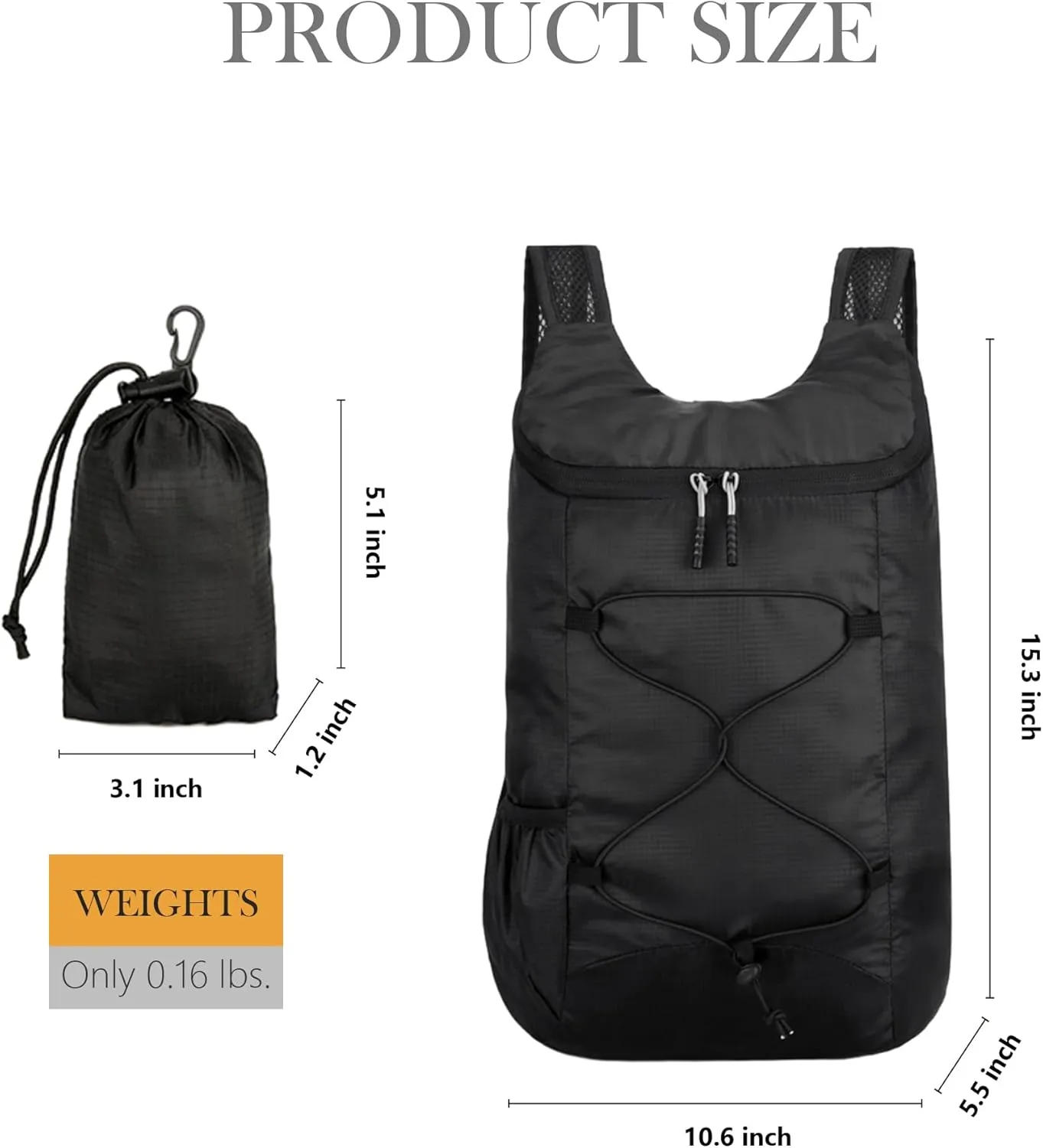 Lightweight Foldable Hiking Backpack, Ultralight Waterproof Travel & Gym Bag for Women Men (Black)
