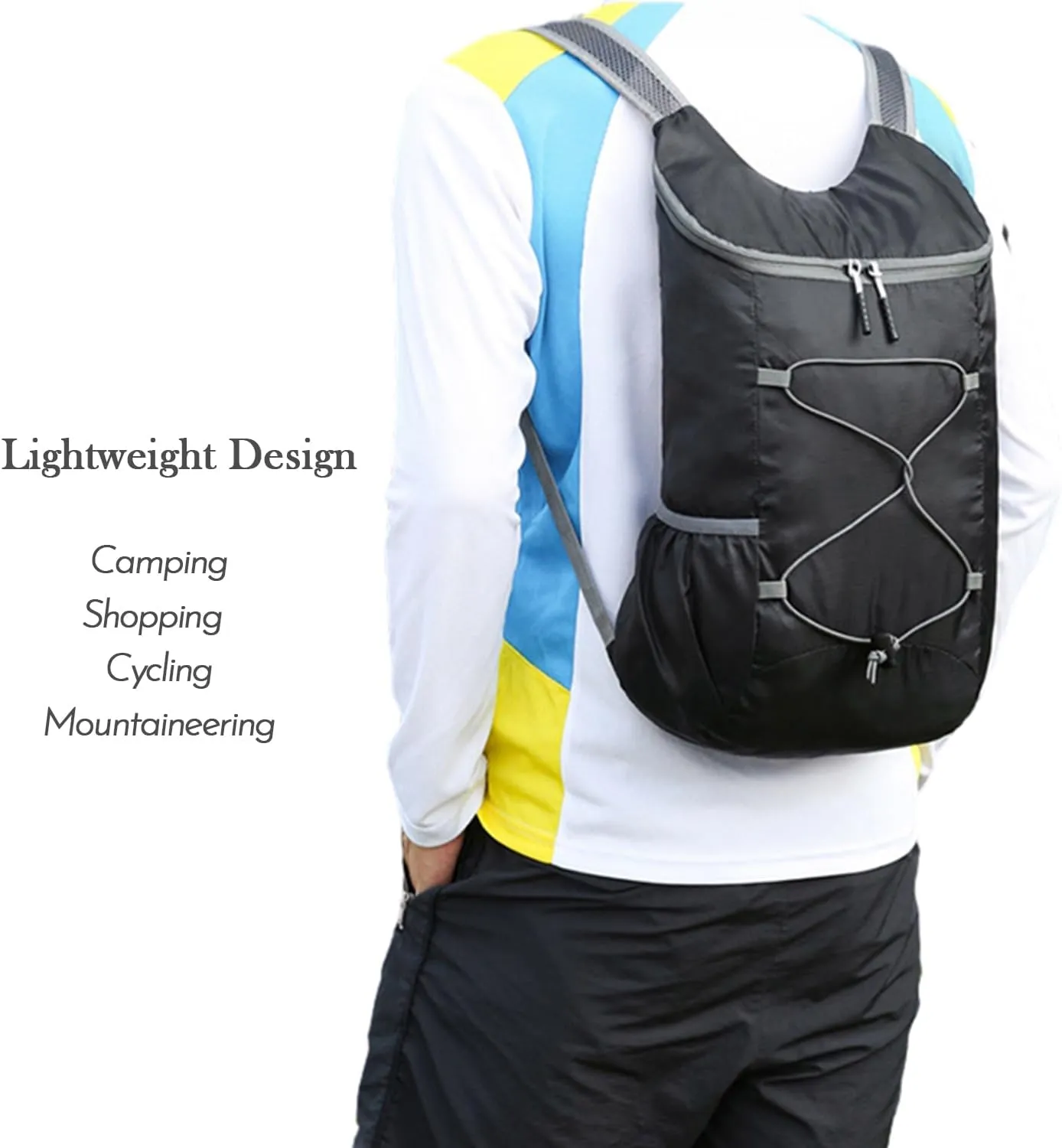 Lightweight Foldable Hiking Backpack, Ultralight Waterproof Travel & Gym Bag for Women Men (Black)