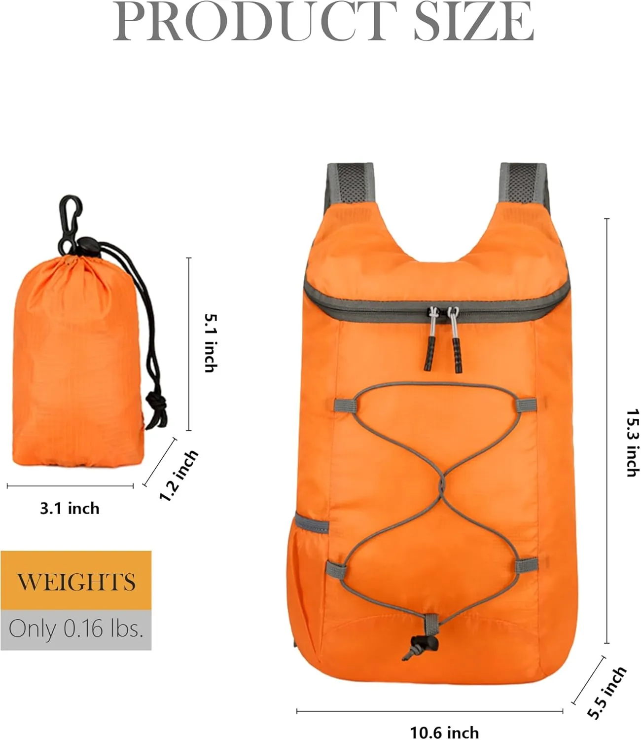 Lightweight Foldable Hiking Backpack, Ultralight Waterproof Travel & Gym Bag for Women Men (Orange)