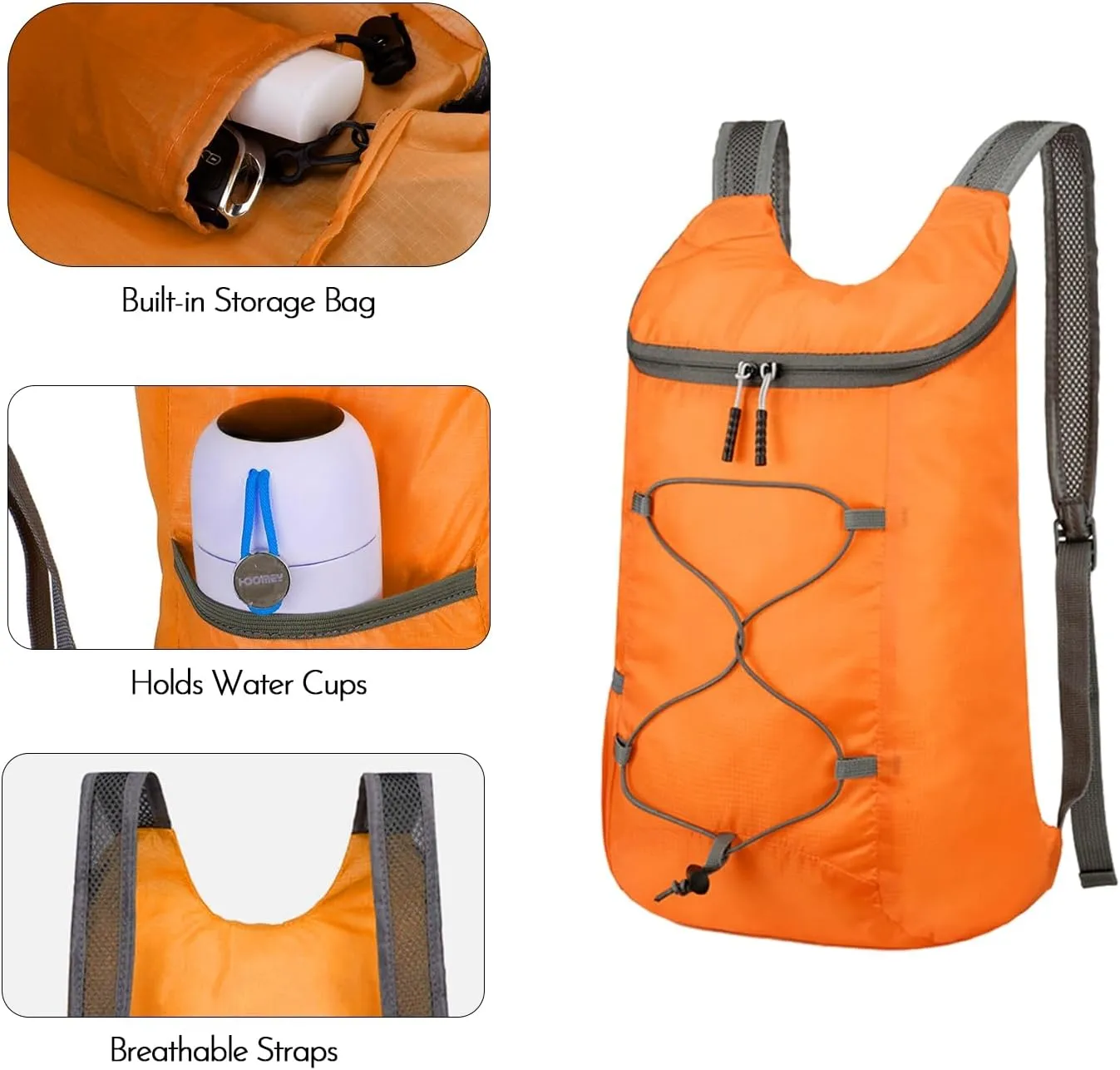 Lightweight Foldable Hiking Backpack, Ultralight Waterproof Travel & Gym Bag for Women Men (Orange)