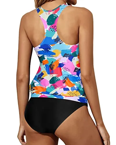 Loose Fit Racerback Tank Tops Bottoms Blouson Swimwear-Color Block