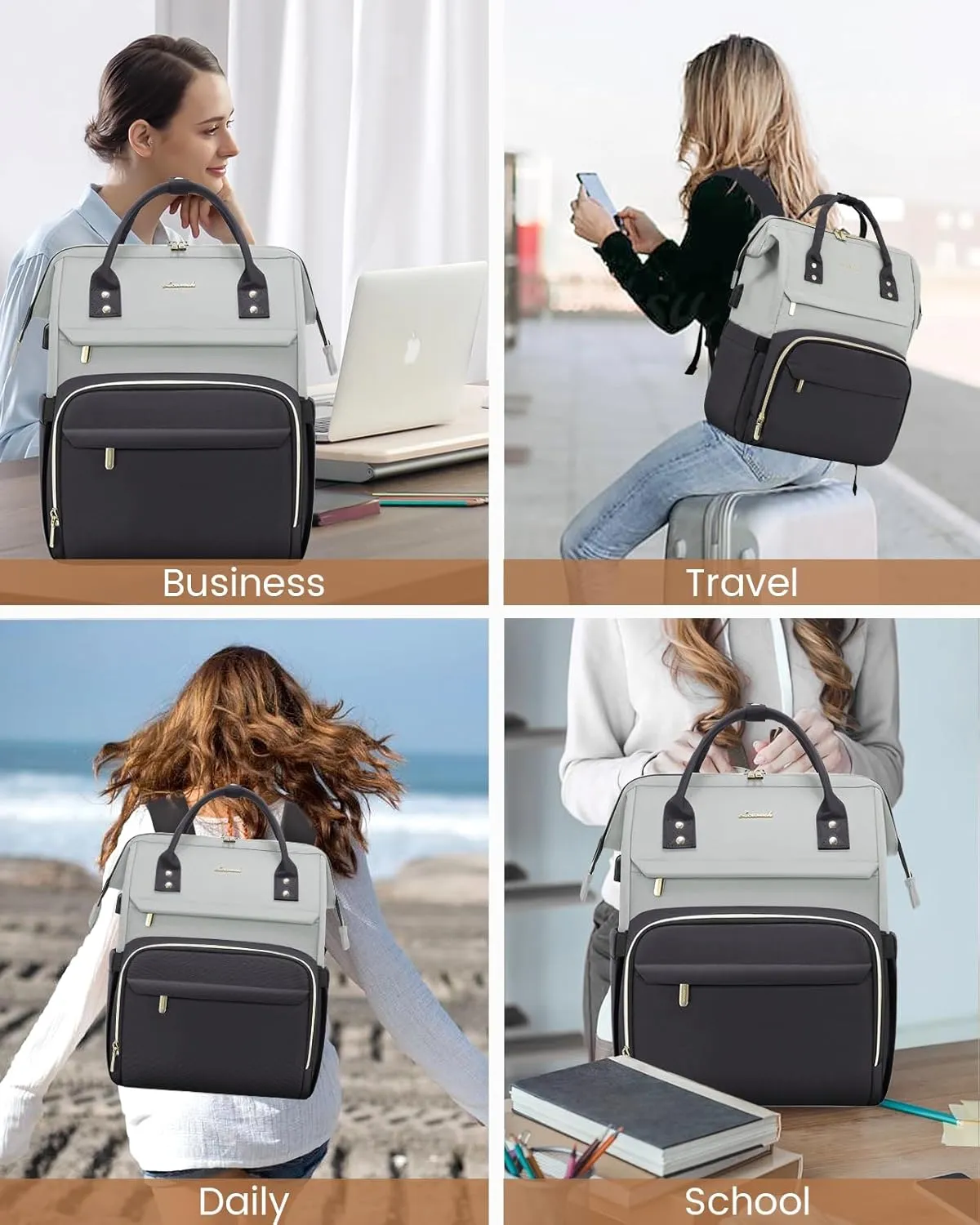 LOVEVOOK Laptop Backpack for Women, 17-inch Large Capacity Fashion Work Computer Backpacks, Travel Business Bags Purse, Teacher Doctor Nurse Backpack, Light Grey-Dark Grey