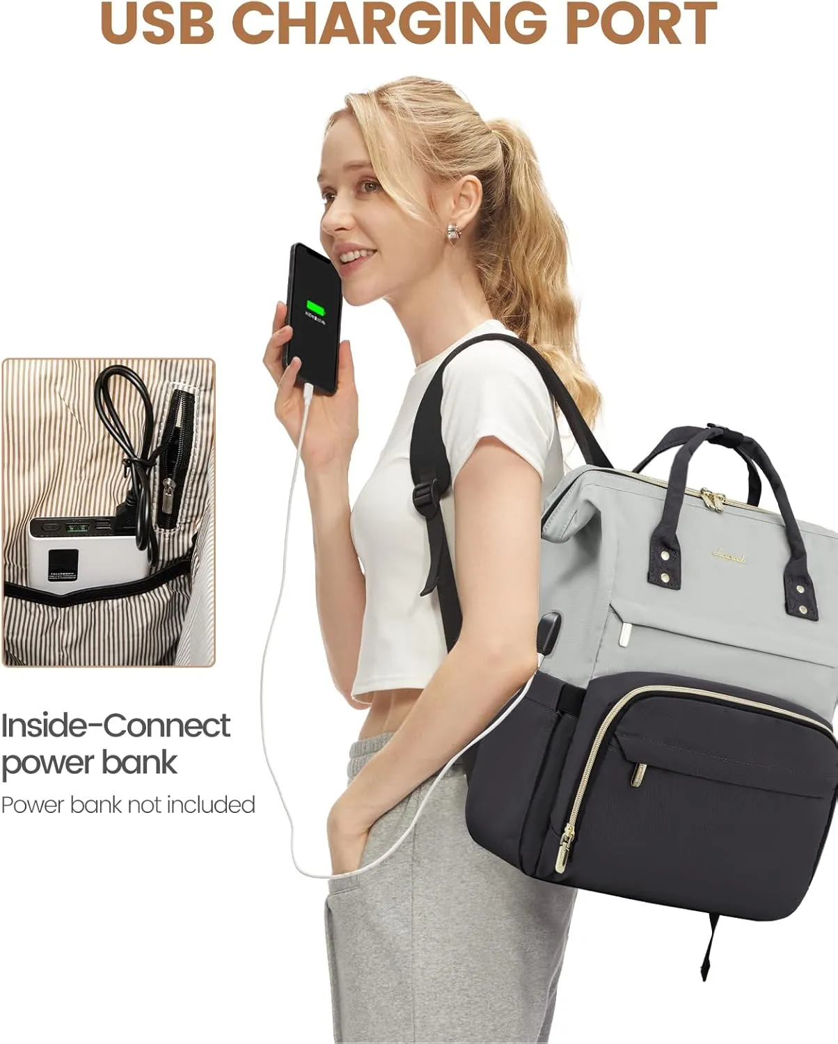 LOVEVOOK Laptop Backpack for Women, 17-inch Large Capacity Fashion Work Computer Backpacks, Travel Business Bags Purse, Teacher Doctor Nurse Backpack, Light Grey-Dark Grey
