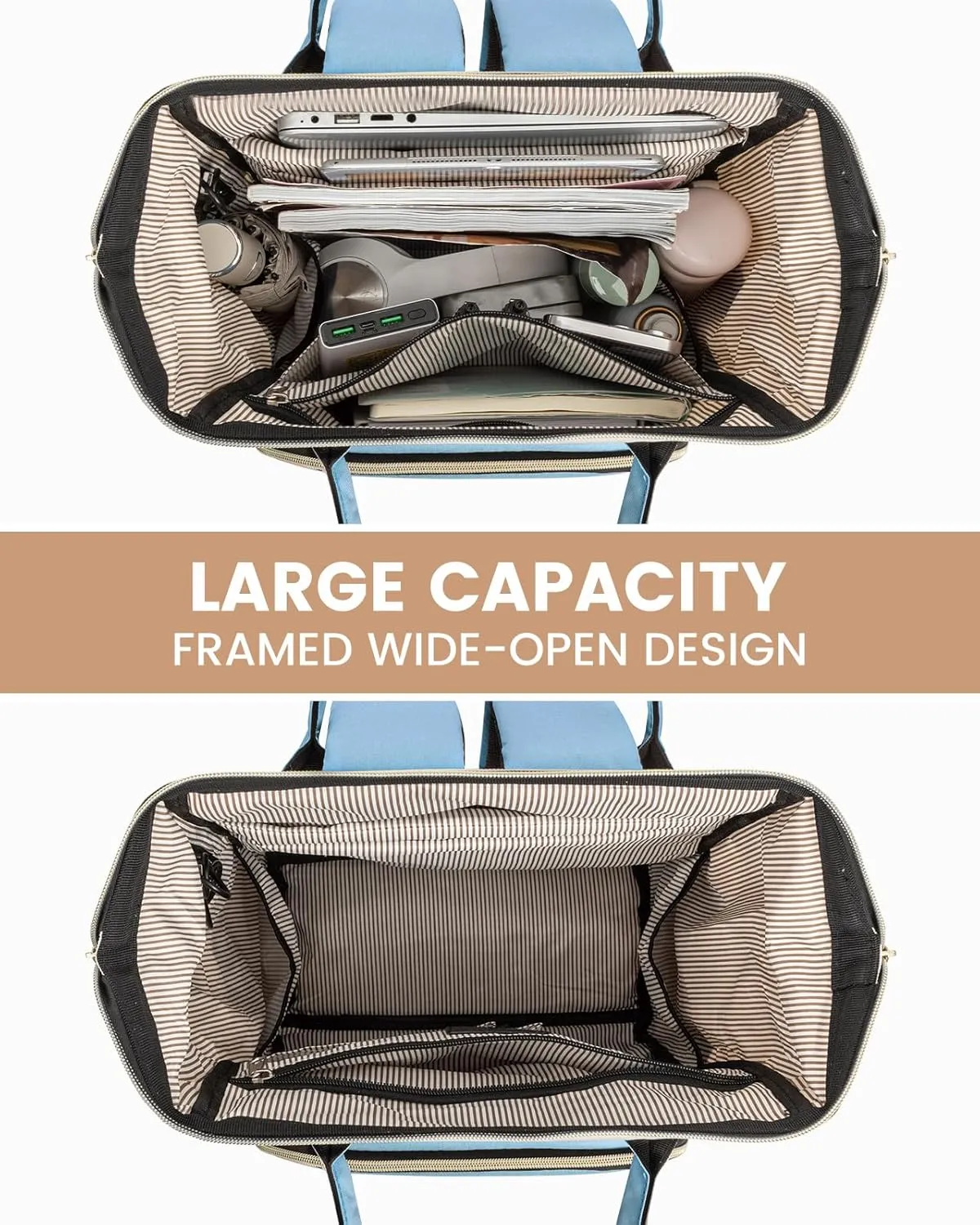 LOVEVOOK Laptop Backpack for Women Fashion Business Computer Backpacks Travel Bags Purse Doctor Nurse Work Backpack with USB Port, Fits 15.6-Inch Laptop Beige-Light Blue