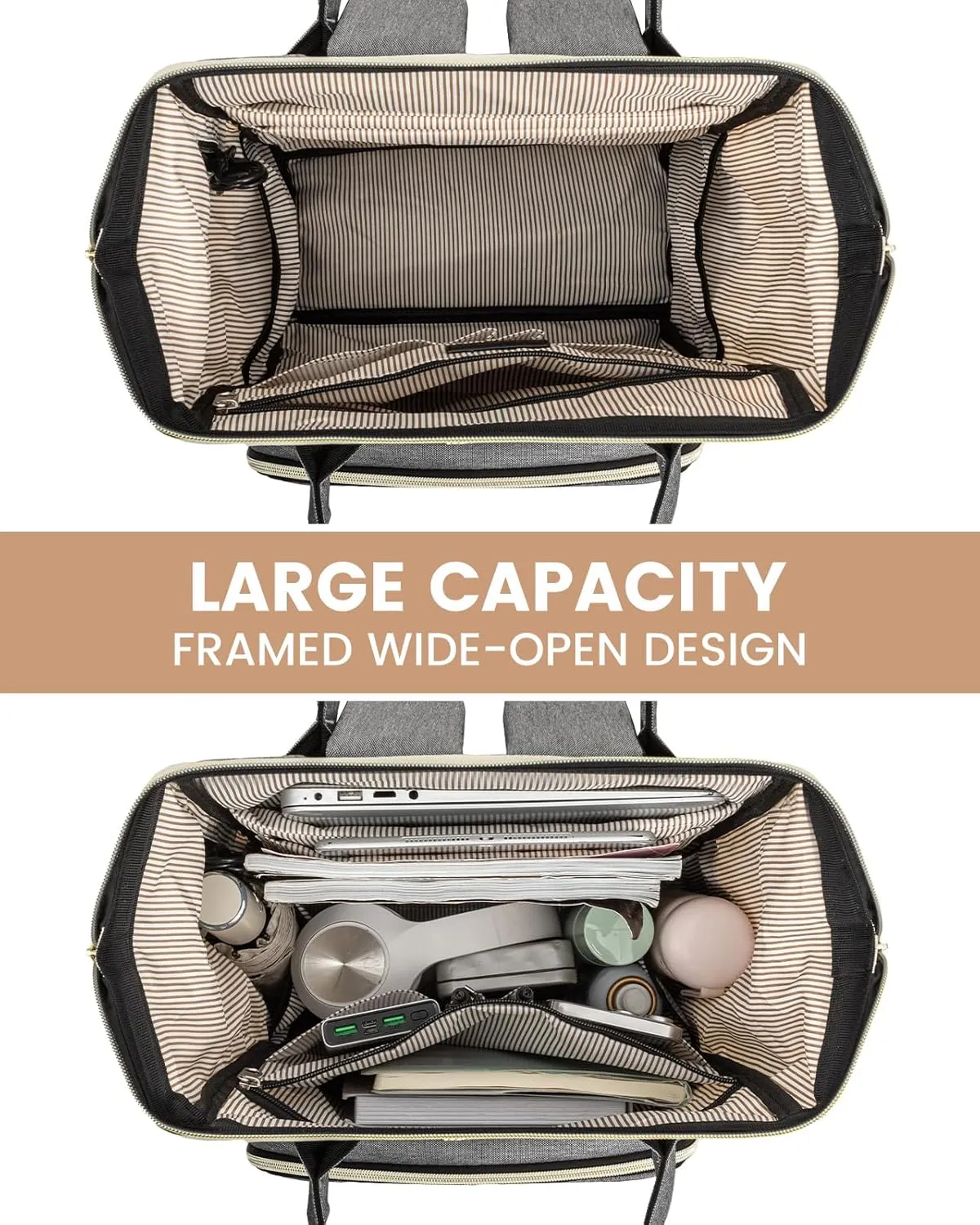 LOVEVOOK Laptop Backpack for Women Fashion Business Computer Backpacks Travel Bags Purse Doctor Nurse Work Backpack with USB Port, Fits 17-Inch Laptop Beige Grey