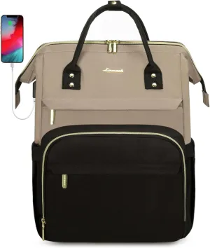 LOVEVOOK Laptop Backpack Purse for Women, Fashion Work Travel Bags, Business Computer Backpacks, Doctor Nurse Backpack with USB Port, fits 15.6-Inch Laptop, Khaki-Black