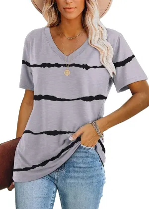 Lunivop Womens Tops Casual V Neck Short Sleeve Solid Color Basic T Shirt