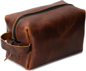Main Street Forge Dopp Kit | Premium Full Grain Leather Toiletry Bag for Men | Made in USA | Travel Pack for Shaving Essentials & Accessories | Compact, Lightweight Mens Bathroom & Shower Case