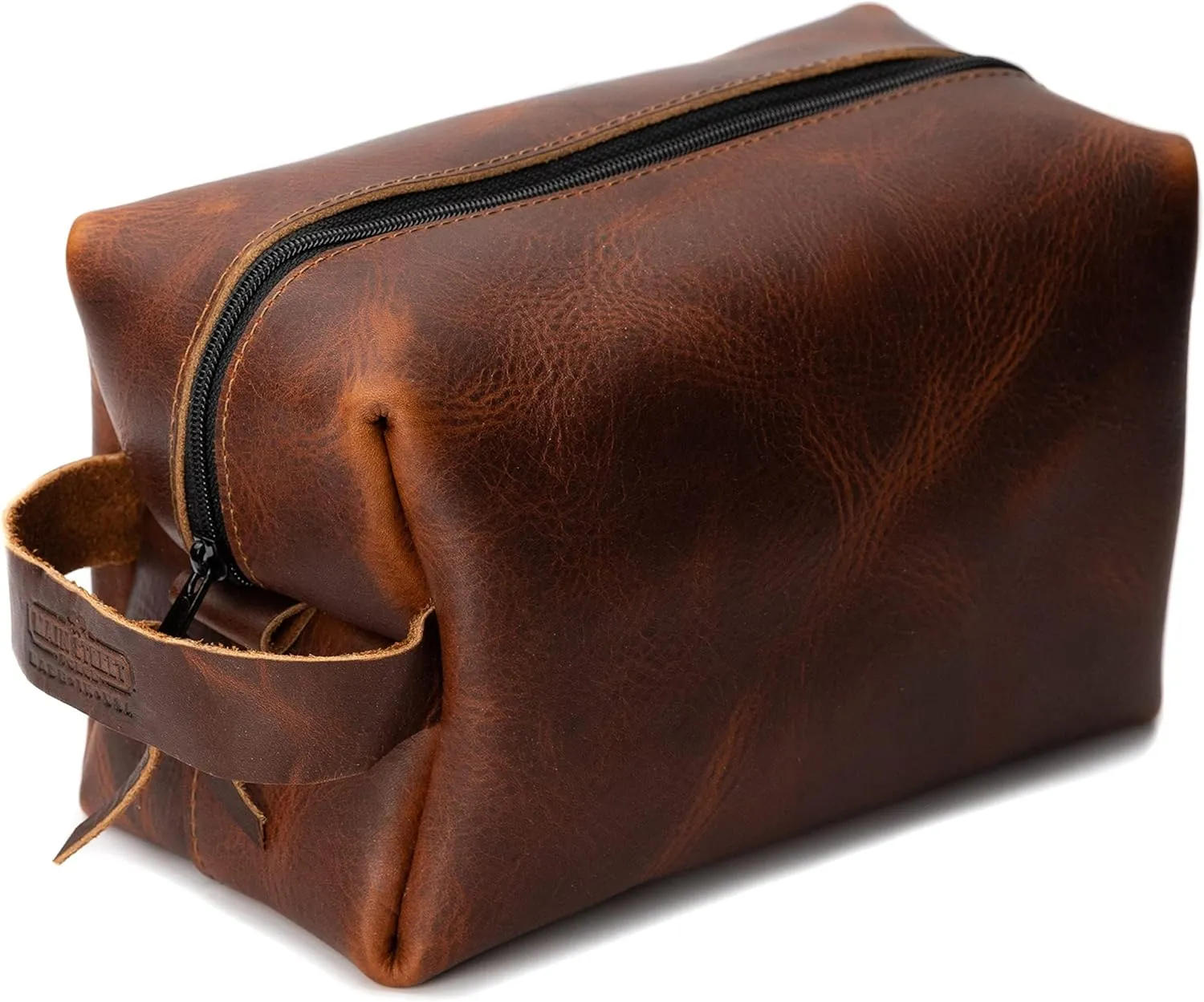 Main Street Forge Dopp Kit | Premium Full Grain Leather Toiletry Bag for Men | Made in USA | Travel Pack for Shaving Essentials & Accessories | Compact, Lightweight Mens Bathroom & Shower Case