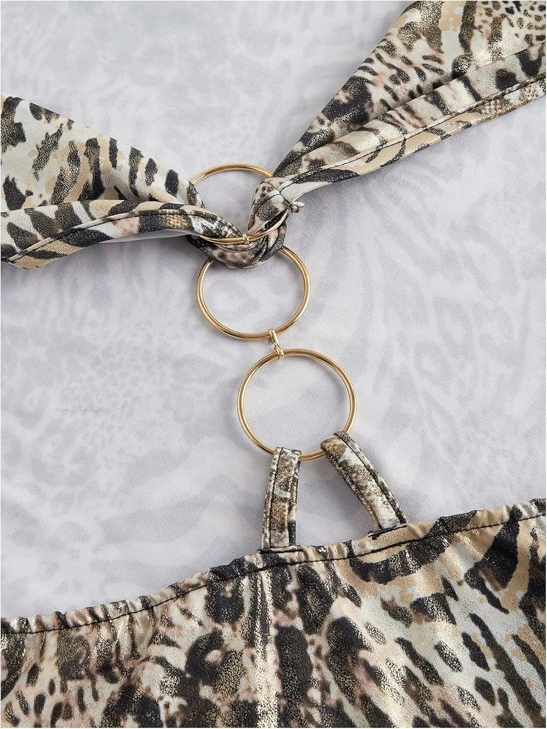 MakeMeChic Women's Cheetah Zebra Striped Draped Ring Linked Backless Y2K Camisole Tank Tops