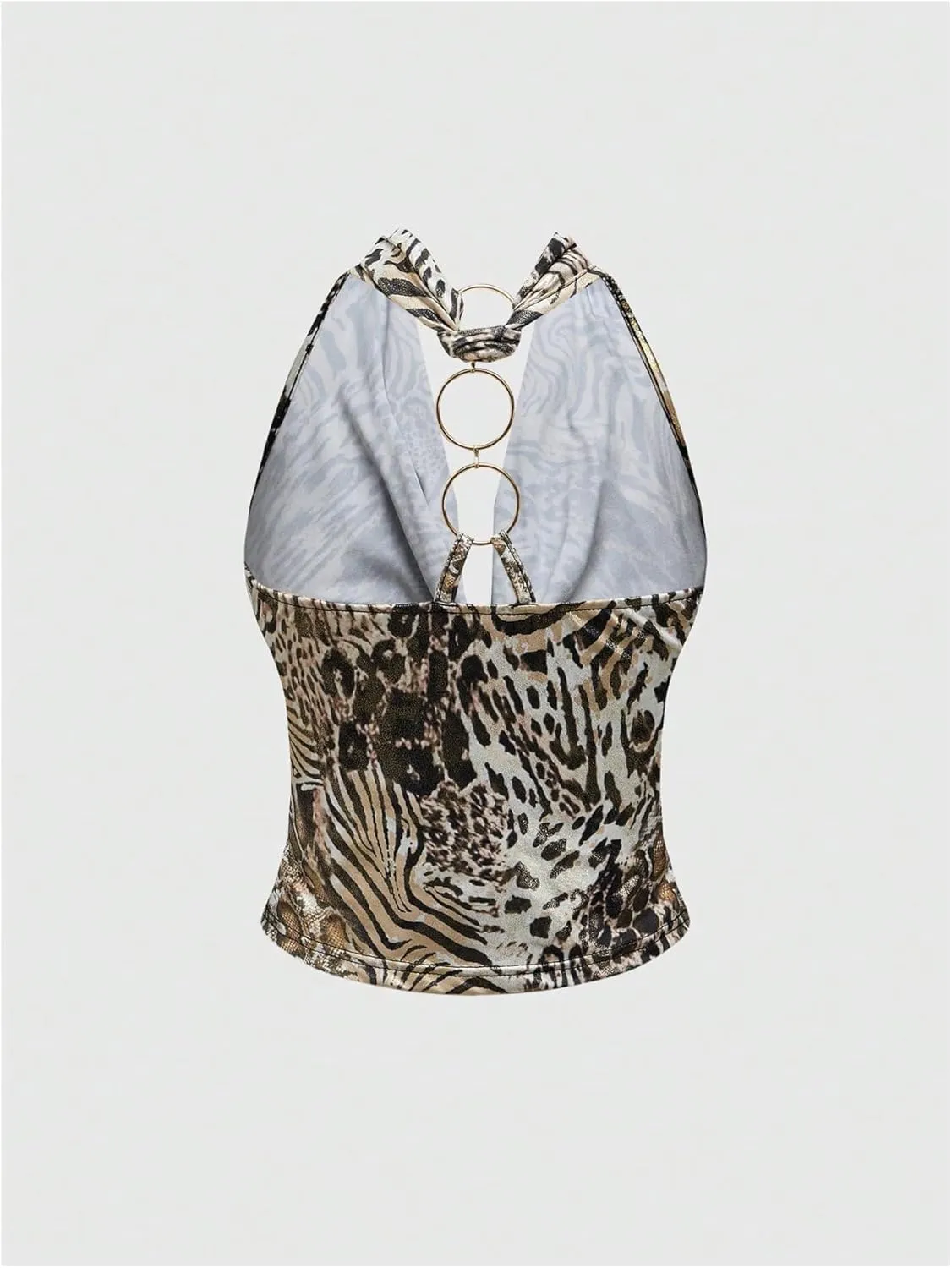 MakeMeChic Women's Cheetah Zebra Striped Draped Ring Linked Backless Y2K Camisole Tank Tops