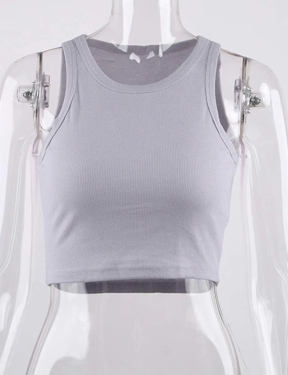 Meladyan Women's Round Neck Basic Racerback Camisole Rib-Knit Solid Sleeveless Crop Tank Tops