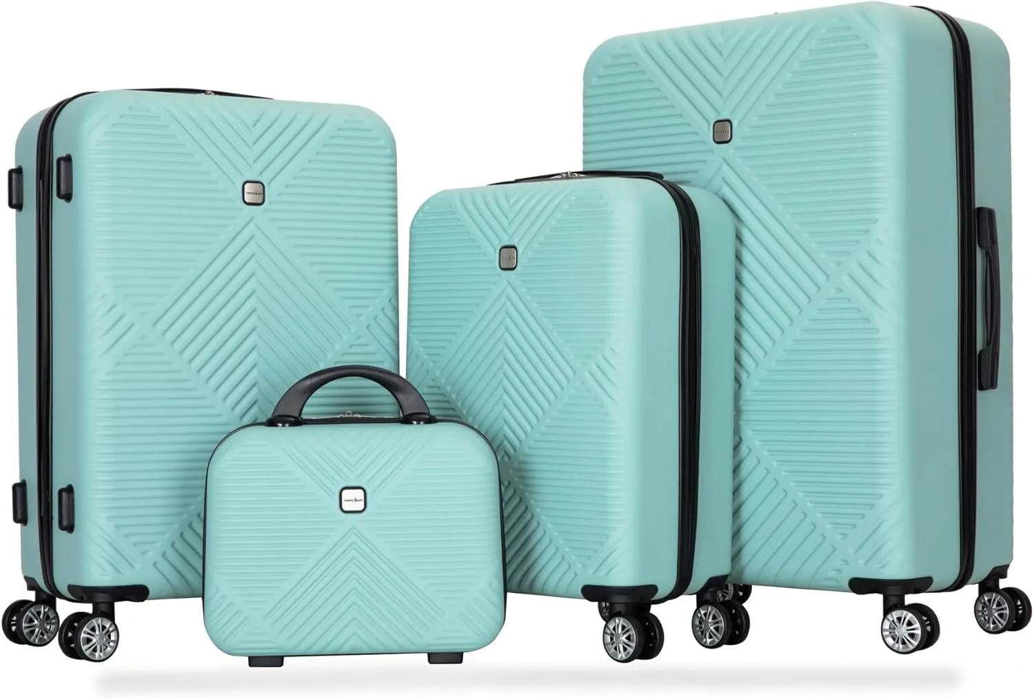 Merax 4 Piece Luggage Set Hard Shell Carry On Luggage with Spinner Wheels 14" Hand Cosmetic Travel Case ABS lightweight Family Luggage Set for Business Travel (Light Blue, 14/20/24/28)