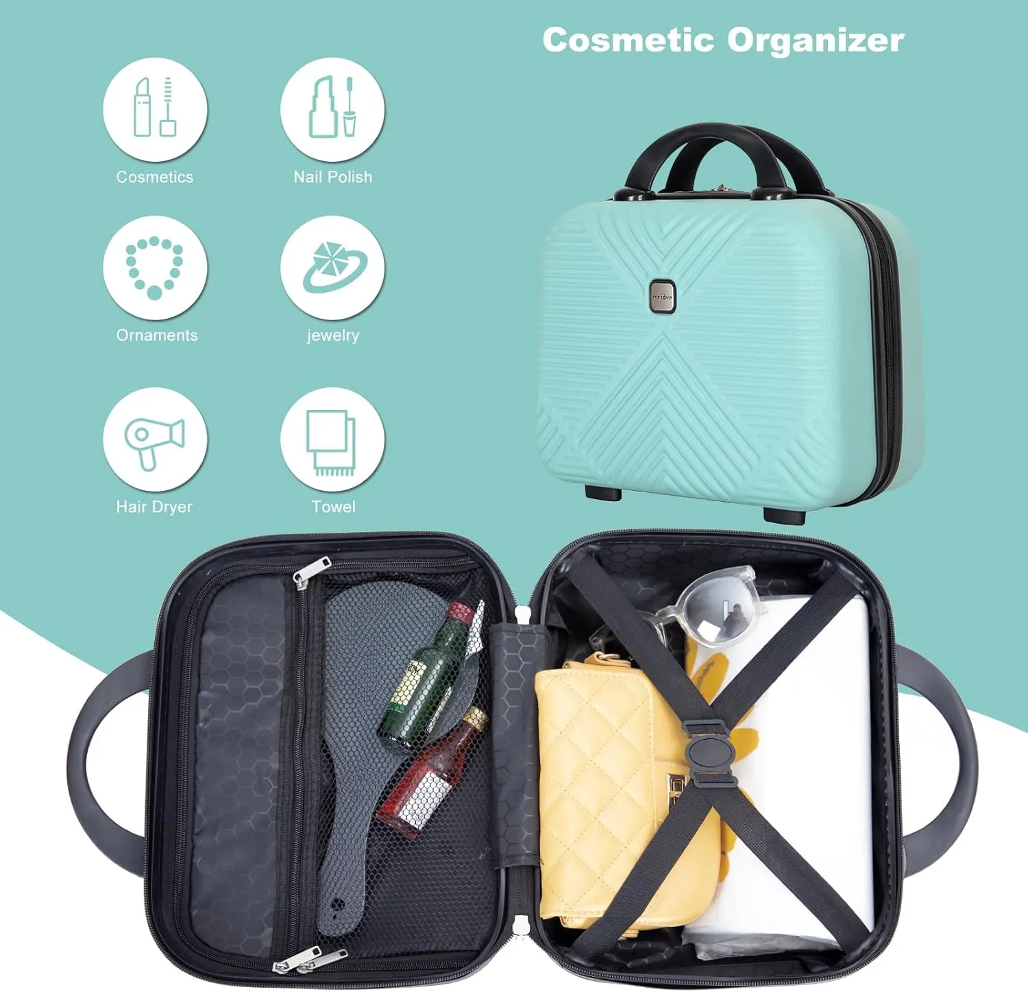 Merax 4 Piece Luggage Set Hard Shell Carry On Luggage with Spinner Wheels 14" Hand Cosmetic Travel Case ABS lightweight Family Luggage Set for Business Travel (Light Blue, 14/20/24/28)